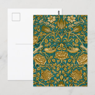 William Morris Tudor Roos Pattern Blue Golden Briefkaart