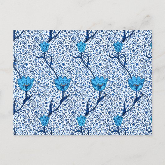 William Morris Tulip Damask, carte postale bleu Co (Devant)