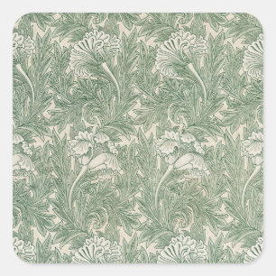 William Morris tulp behang textiel groen Vierkante Sticker