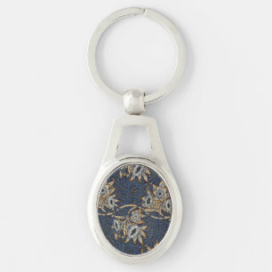 William Morris Tulp Wilg Patroon Blauwe Bloemen Sleutelhanger