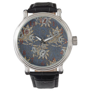 William Morris Tulp Wilgenpatroon Blauwe Bloem Horloge