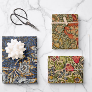 William Morris Tulp Wilgenpatroon Blauwe Bloem Inpakpapier Vel