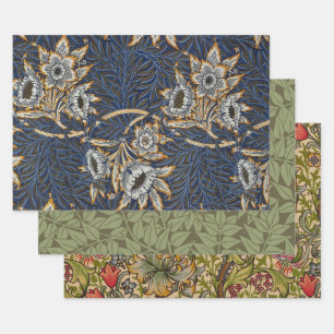 William Morris Tulp Wilgenpatroon Blauwe Bloemen Inpakpapier Vel