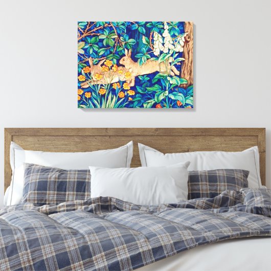 William Morris "Two Hares" - Wild Rabbits Canvas Afdruk (Insitu (Slaapkamer))
