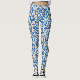 William Morris Venetiaans Blauw Bloemtegeltjes Kun Leggings