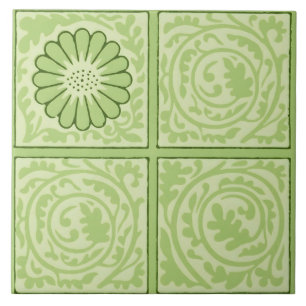 William Morris  Vierkant Groen Bloempatroon Tegeltje