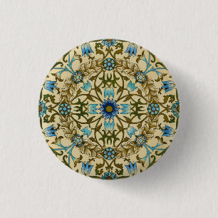 William Morris Vintage Blauwe Wijnstok Naadloos Pa Ronde Button 3,2 Cm