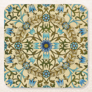 William Morris Vintage Blauwe Wijnstok Naadloos Pa Vierkante Kartonnen Onderzetter