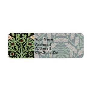 William Morris Vintage Eiken Zwart Rood Patroon Etiket