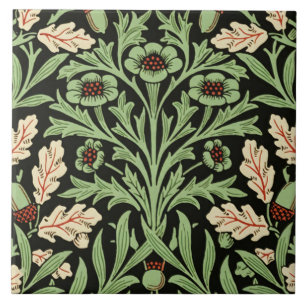 William Morris Vintage Eiken Zwart Rood Patroon Tegeltje