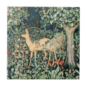William Morris Vintage Herten Bos Bloem Kunst Tegeltje