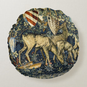 William Morris Vintage Herten & Schildtapijt Kunst Rond Kussen