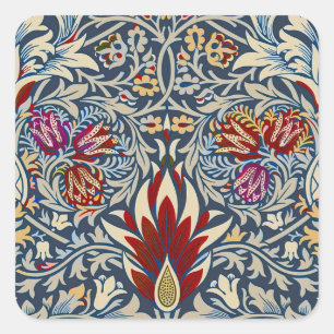 William Morris Vintage Indigo Bloempatroon Vierkante Sticker