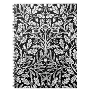 William Morris Vintage Zwart Wit Eiken Patroon Notitieboek