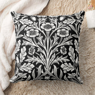 William Morris Vintage Zwart-Wit Eikenpatroon Kussen