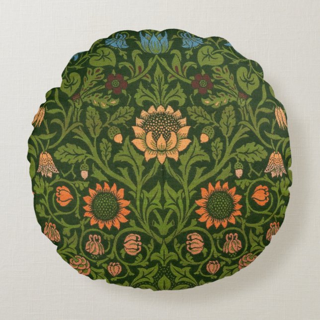 William Morris Violet en Columbine Art Rug Rond Kussen (Voorkant)