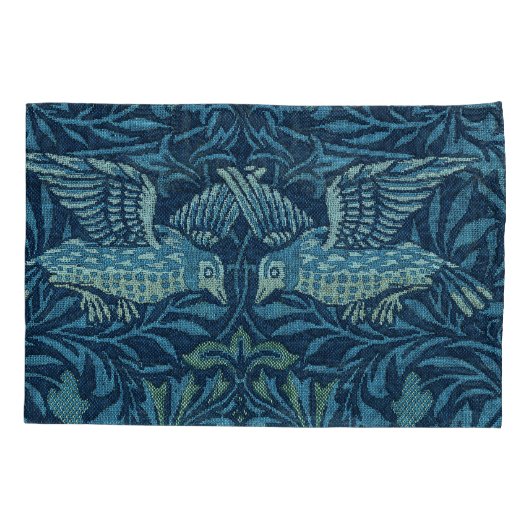 William Morris  Vogelblad Blauw Kussensloop (Achterkant-Links)