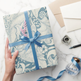 William Morris Wallflower bloemenblauw damast Cadeaupapier