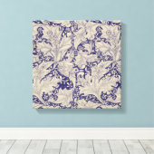William Morris Wallflower bloemenblauw damast Canvas Afdruk (Insitu (Houten vloer))
