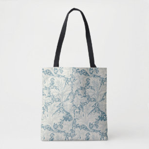 William Morris Wallflower bloemenblauw damast Draagtas