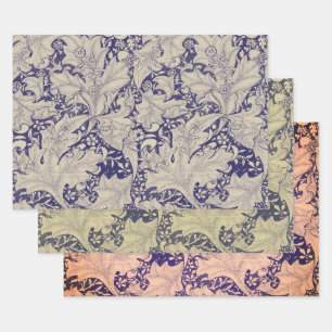 William Morris Wallflower bloemenblauw damast Inpakpapier Vel