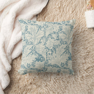 William Morris Wallflower bloemenblauw damast Kussen