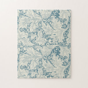 William Morris Wallflower bloemenblauw damast Legpuzzel