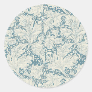 William Morris Wallflower bloemenblauw damast Ronde Sticker