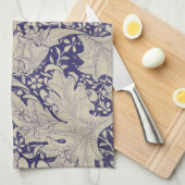 William Morris Wallflower bloemenblauw damast Theedoek (Quarter Fold)