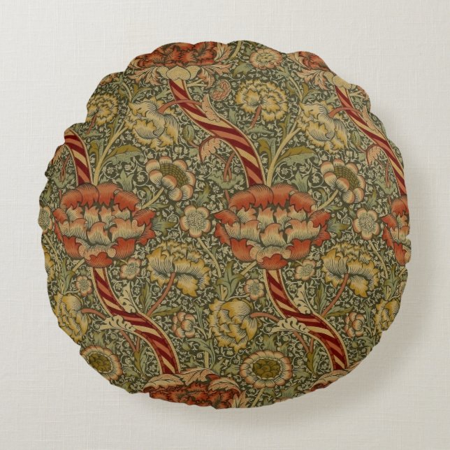 William Morris Wandle Engels Bloemen Damask Design Rond Kussen (Voorkant)