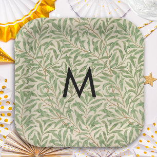 William Morris Wilgentak Retro Patroon Monogram Papieren Bordje