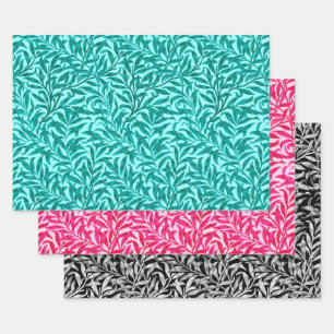 William Morris Willow, Aqua, Pink, Black & White   Inpakpapier Vel