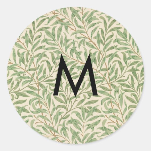 William Morris Willow Bough Leaf Monogram Ronde Sticker (Voorkant)