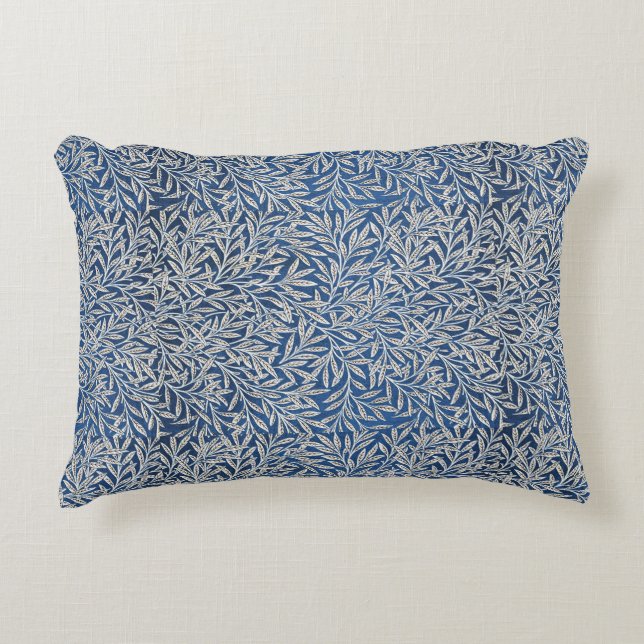 William Morris  Willow Leaves Dark Blue Accent Kussen (Voorkant)