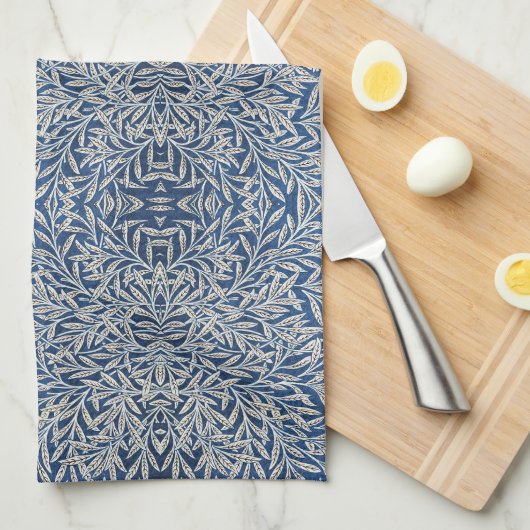 William Morris  Willow Leaves Dark Blue Theedoek (Quarter Fold)