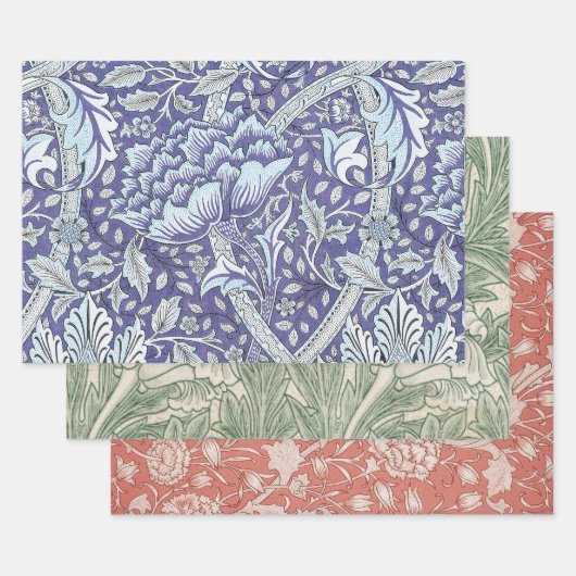 William Morris Windrush blauwe bloemen Inpakpapier Vel (Set)