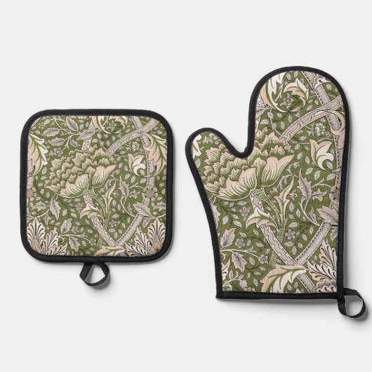 William Morris Windrush bloemen klassieker Ovenwant & Pannenlap Set (Voorkant)