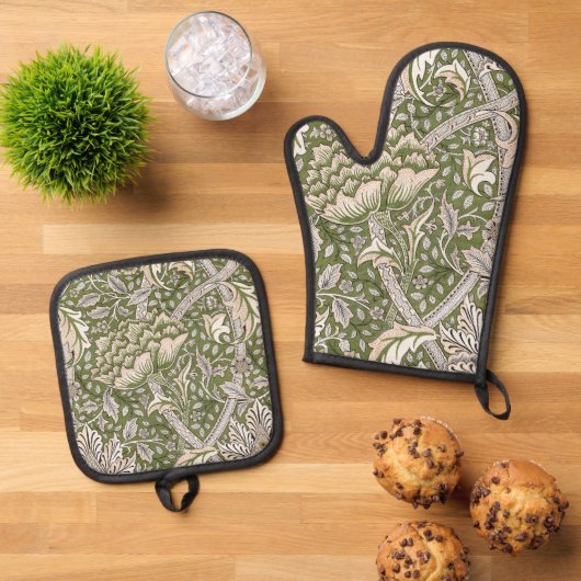 William Morris Windrush bloemen klassieker Ovenwant & Pannenlap Set (Top down)
