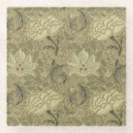 William Morris Windrush Wallpaper Pattern Glazen Onderzetter (Voorkant)