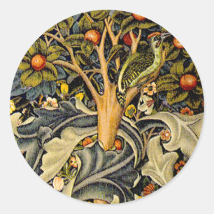William Morris Woodpecker Tapestry Arts & Crafts Ronde Sticker
