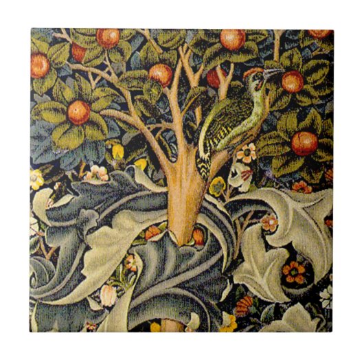 William Morris Woodpecker Tapestry Arts & Crafts Tegeltje (Voorkant)
