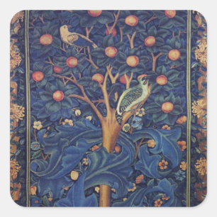 William Morris Woodpecker Tapestry Arts & Crafts Vierkante Sticker