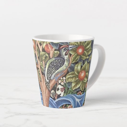 William Morris Woodpecker Tapestry Floral  Latte Mok (Rechterhoek)