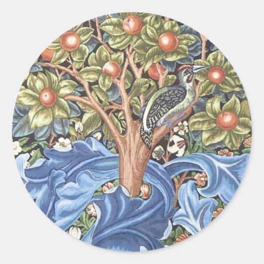 William Morris Woodpecker Tapestry Floral Ronde Sticker (Voorkant)