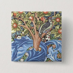 William Morris Woodpecker Tapestry Floral Vierkante Button 5,1 Cm