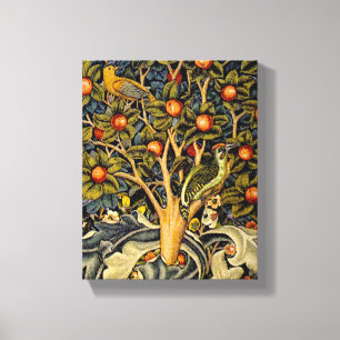 William Morris Woodpecker Tapestry Vogels Bloemen Canvas Afdruk
