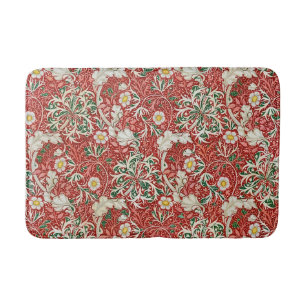 William Morris Zeewier Antieke Bloem Rood Groen Badmat