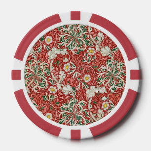 William Morris Zeewier Antieke Bloem Rood Groen Poker Chips