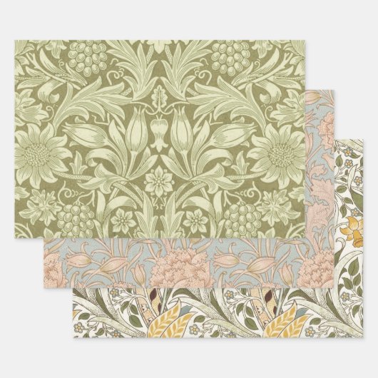 William Morris Zonnebloem Groene Bloem Inpakpapier Vel (Set)