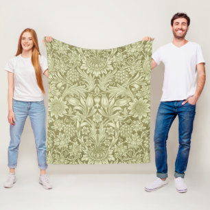 William Morris Zonnebloem Vintage Olijfgroene Dama Fleece Deken